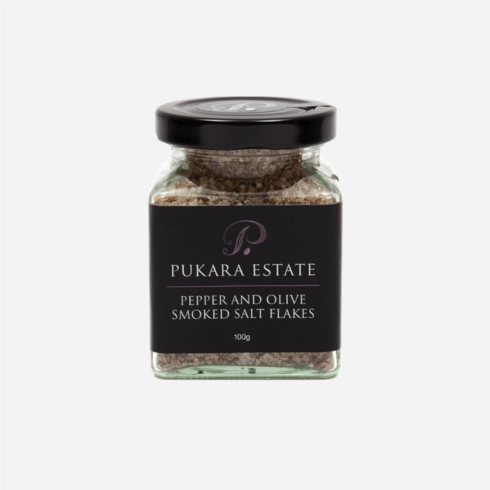 Pukara Estate Pepper and Olive Smoked Salt Flakes - 100g