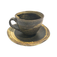 Load image into Gallery viewer, Shigaraki Coffee Cup &amp; Saucer (Black with Brush Strokes)
