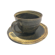 Load image into Gallery viewer, Shigaraki Coffee Cup &amp; Saucer (Black with Brush Strokes)
