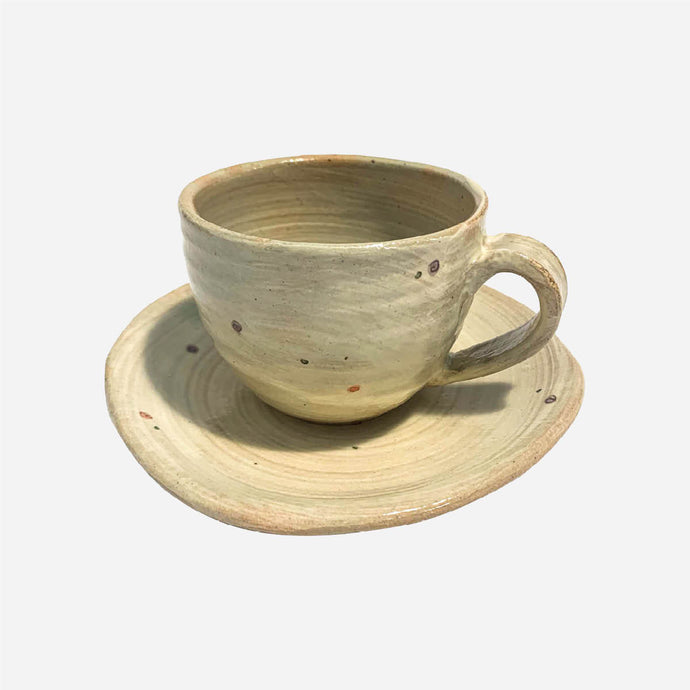 Shigaraki Coffee Cup & Saucer (White with Red Spots)